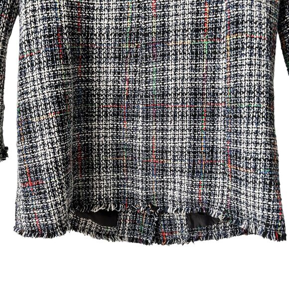 Fringed Plaid Jacket Boucle Women S Blue White Blazer Classic Professor Academia - Picture 9 of 16